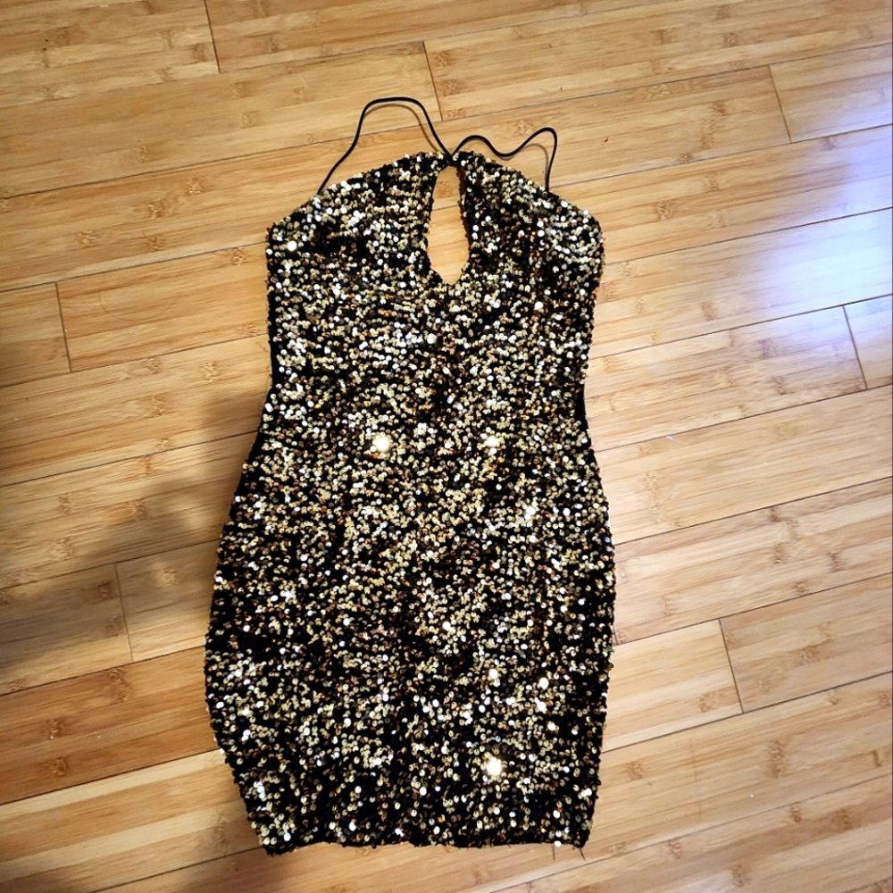 Gold Black Sequin dress XS